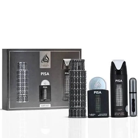 Set Pisa by Lattafa 3 pza 100 ml / BL 20 ml/ DES 200 ml Men