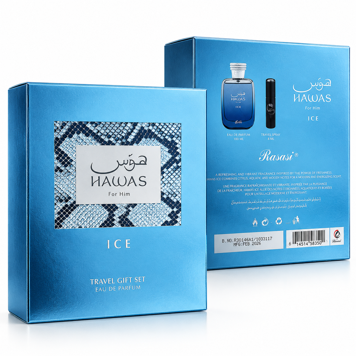 Set Hawas Ice Rasasi 2 Pzas + 8ml EDP Caballero