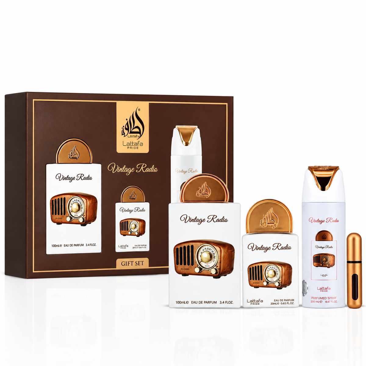 Lattafa Pride Vintage Radio Gift Set 3 Piezas